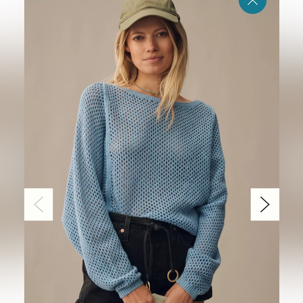 NWT Pilcro Open-Stitch Crew-Neck Sweater Blue Size XS - Picture 2 of 5